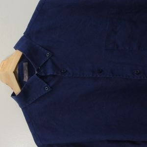 Daniel Cremieux Signature Navy Blue Long Sleeve Linen Shirt (Large)